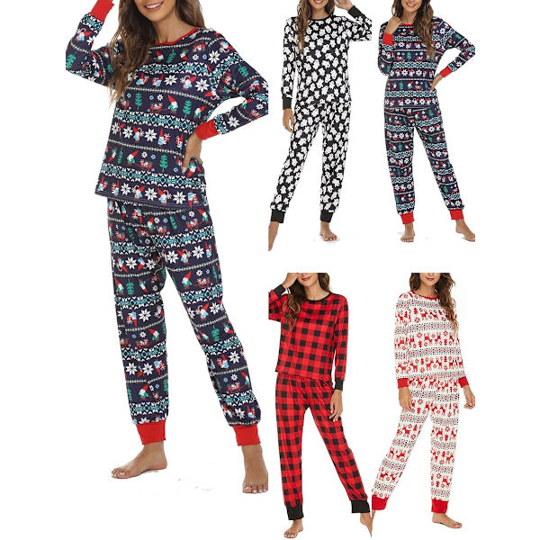 Kvinnors julpyjamas, långärmad pyjamas set, tvådelad sovkläder,