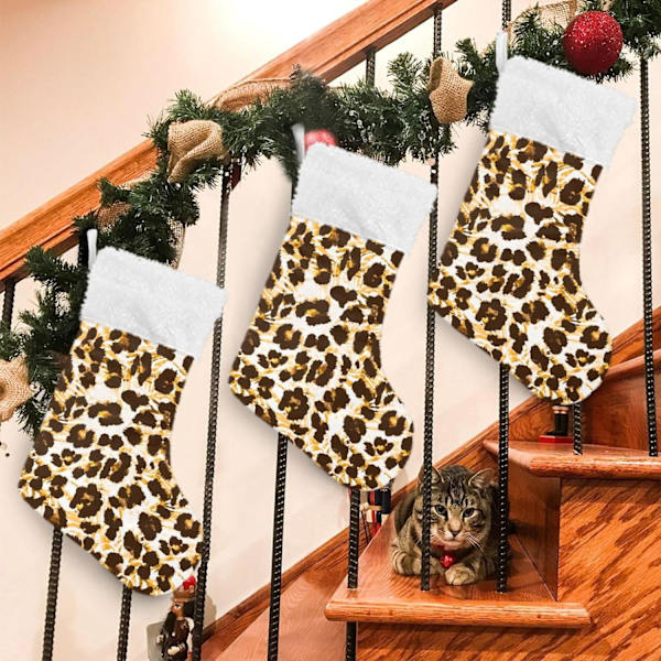 Julklapp, personliga julklappsstrumpor 2-pack Leopard Zebra-mönster 45,7 cm Julstrumpor Hängande Ornament Kamin för träddekoration
