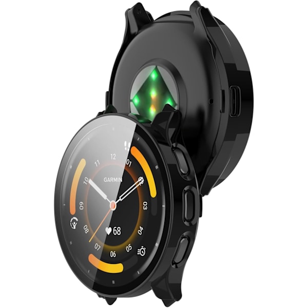 Smartwatch Full Coverage PC Skyddsfodral med Härdat Glas Skärmskydd Kompatibelt med Garmin Venu 3S, Mjukt och Tåligt (Svart) Svart
