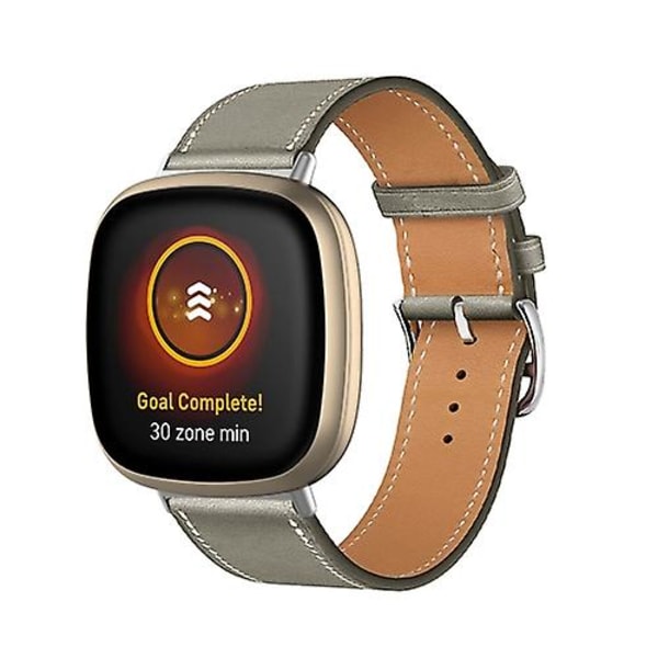 För Fitbit Versa 4 / Sense 2 Universal Äkta Läder Klockarmband NZQ Grey