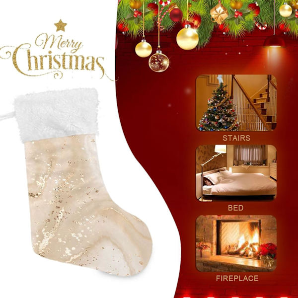 Julklapp, personliga julklappsstrumpor set om 2 Guldmarmor Gul Splatter Paint 45,7 cm Julstrumpor Hängande Ornament Kamin