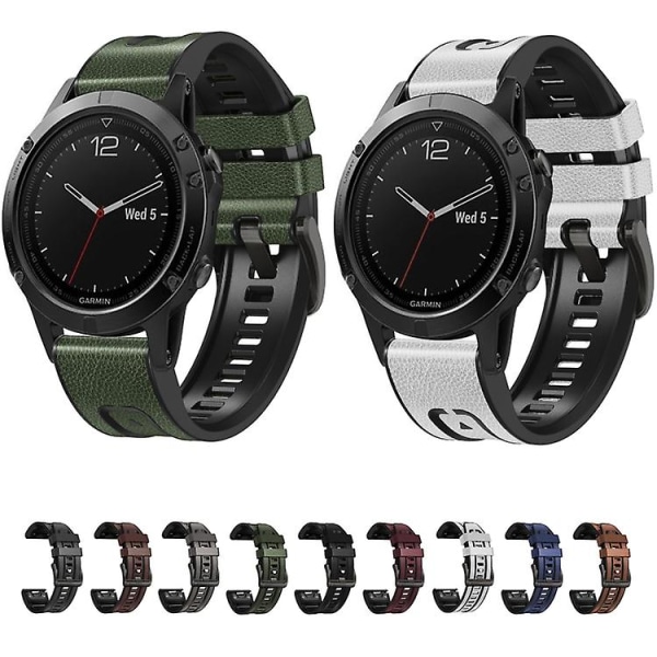 For Garmin Fenix 7 Quick Release Silikone Læder Rem HTK Wine Red