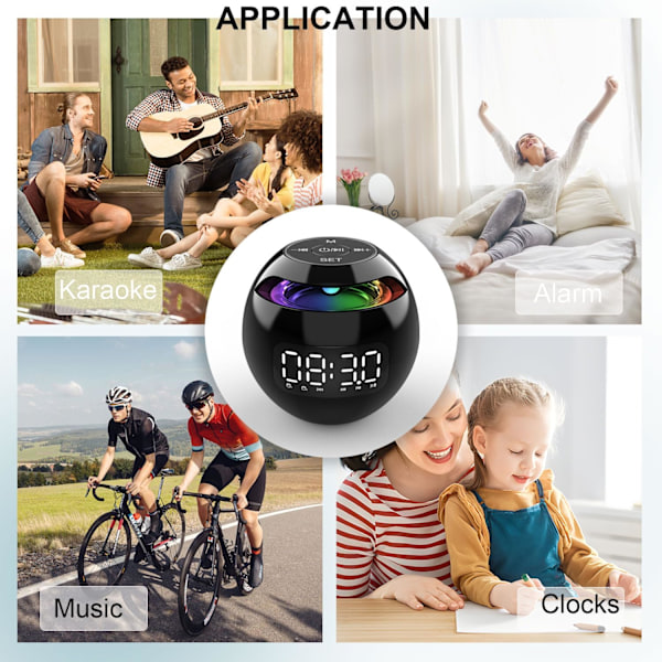 Smidig Bluetooth-högtalare med HD-ljud, dubbel väckarklocka med humanaktiverad för sovrum, RGB-lampor, uppladdningsbart batteri, upp till 8 timmar