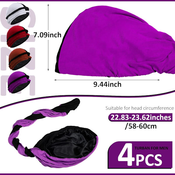 4-delt turban for menn Twist Head Wraps for menn Stretch