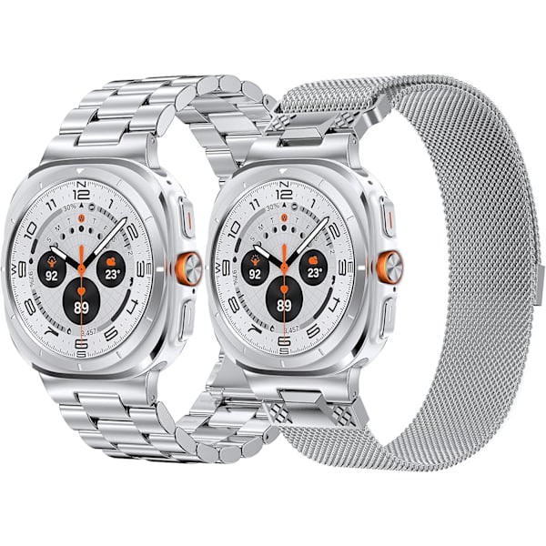 Ingen mellemrum-remme til   Galaxy Watch Ultra 47mm (2024), massive rustfrie stål-forretningsmetalremme til   Galaxy Watch Ultra 47mm mænd 2-pak sølv  2