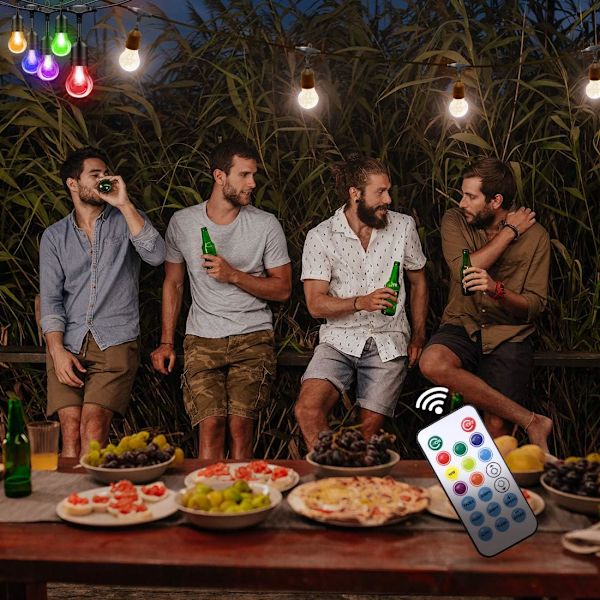48FT Utomhus Patio Lampor Färgförändring, RGB LED-slingor med 16 E26 Shatterproof Edison-lampor, Dimbara Patio Slingor för Bistro