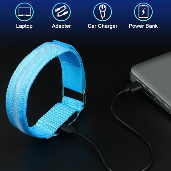 LED-armbånd, oppladbart, USB, reflekterende, LED, løping, justerbart, sikkerhetsarmbånd for armer, håndledd, løping, sykling 2 stk - blå