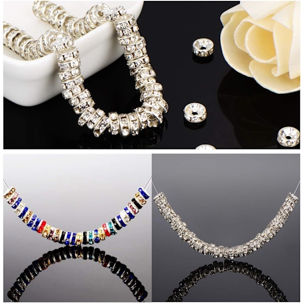 100st Spacer Beads 8mm - Silverpläterad tjeckisk kristall strass