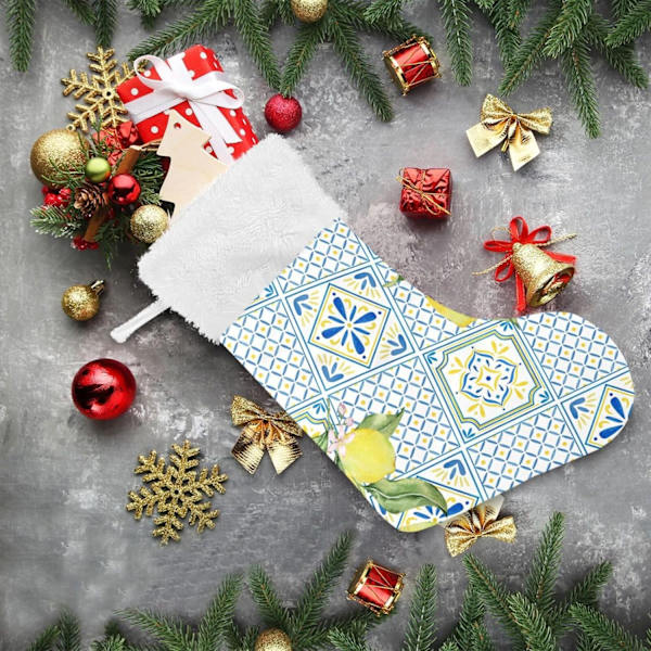 Julklapp, Personliga Julklappsstrumpor 2-pack Lemon Boho Limin 45,7 cm Julstrumpor Hängande Ornament Kamin för Träddekoration
