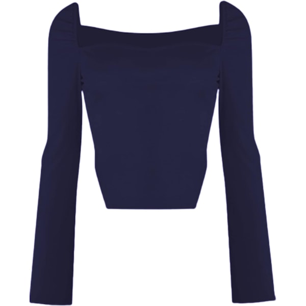 Kvinners langærmet ribbestrikket Crop Top Scoop Neck
