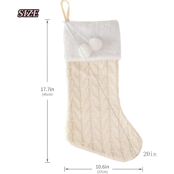 Stickade julstrumpor med Pom Pom - 20 tums vit strumpa