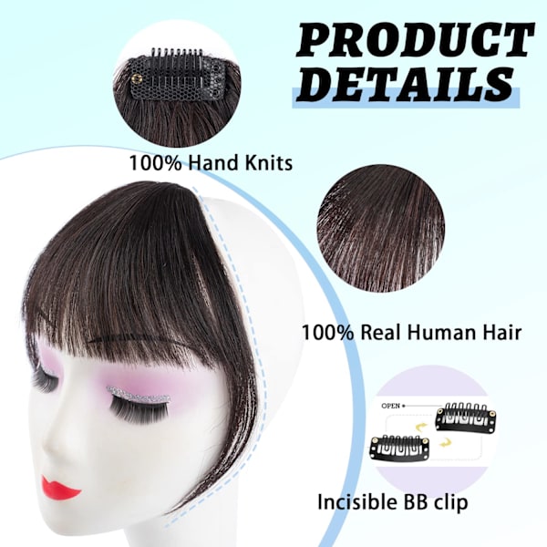 100 % äkta människohår Wispy Bangs Clip i hårförlängningar Fake Bangs
