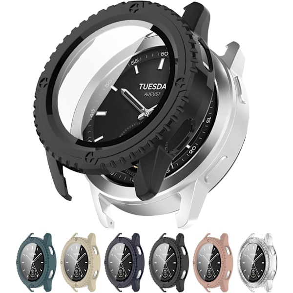 Fuld Dækning Etui med Skærmbeskytter Kompatibel med Xiaomi Watch S3, PC og Ægte Glas Beskyttelses Etui Cover (PC Sort) Sort