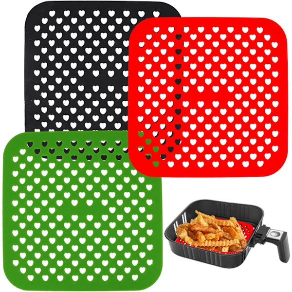 Gjenbrukbare Air Fryer Silikoninnlegg - 3-pakning 8,5 tommers firkantet non-stick