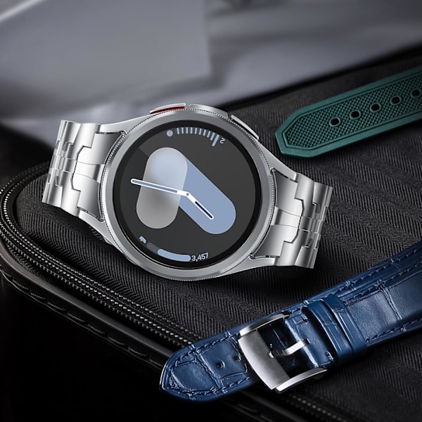 Kompatibel med Galaxy Watch 7 6 5 4 FE 40mm 44mm Armband för Män, Rostfritt Stål med Fällbart Spänne Ingen Gap Galaxy Watch 6 Classic 5 Pro 4 Silver