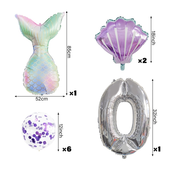 Havfrue Skjell Paljetter Latex Aluminium Ballong Sett Fest Dekorasjon