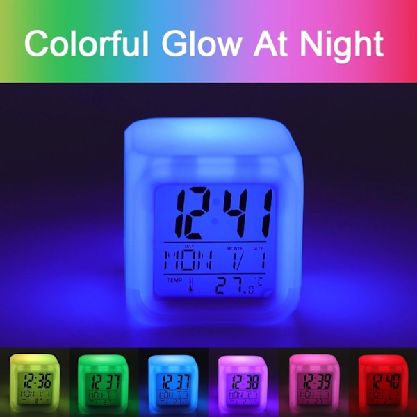 Rosa Turkos Lila Gradient Sjöjungfru Svans Fjälls Fjälls 7 Färg LED Ändra Digital Lysande Väckarklocka, LED Kub Nattljus Klocka, Vakna