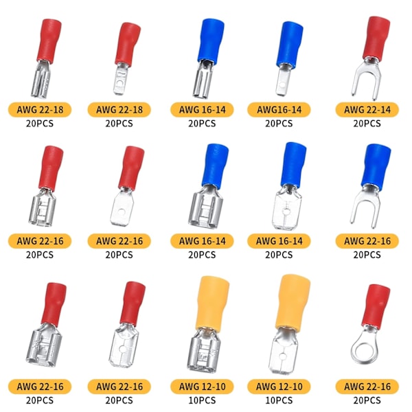 280-delt elektrisk kontaktsett - assorterte isolerte krympinger, terminaler og ledningskontakter