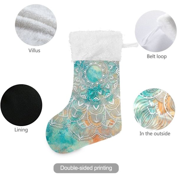 Julklapp, personliga julklappsstrumpor 2-pack Abstrakt grön Mandala-konst 45,7 cm Julstrumpor Hängande Ornament Eldstad för Bygg