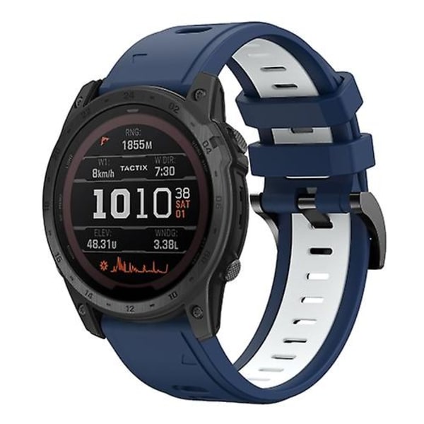 Til Garmin Tactix 7 / 7pro 26mm To-farve Sports Silikone Watch Band QCU Midnight Blue - White