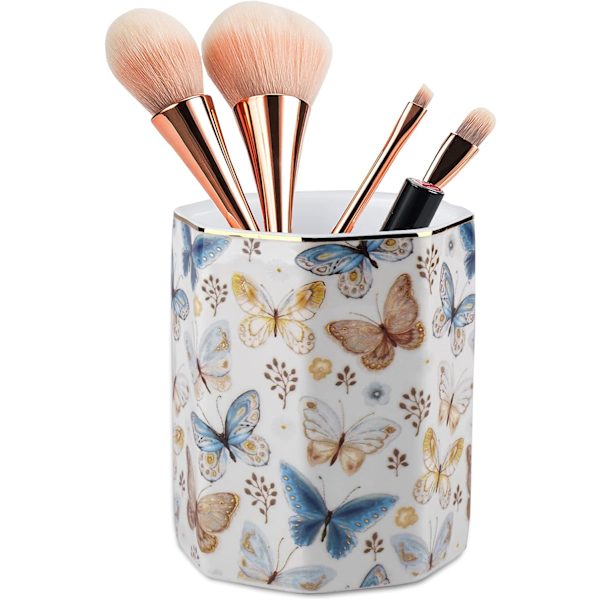 Jwest n-hållare, Cermic Shiny Gold Grphic Butterfly Pttern ncil Cup för flickor barn kvinnor Durble Stnd Desk Orgnizer Mkeup Brush Holder Butterfly
