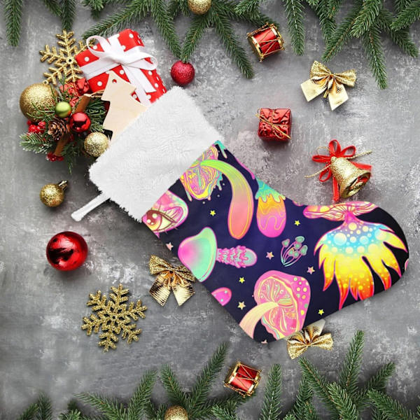 Julklapp, Personliga Julklappsstrumpor 2-pack Psykedelisk Svamp Pulver Svart 45,7 cm Julstrumpor Hängande Ornament Eldstad