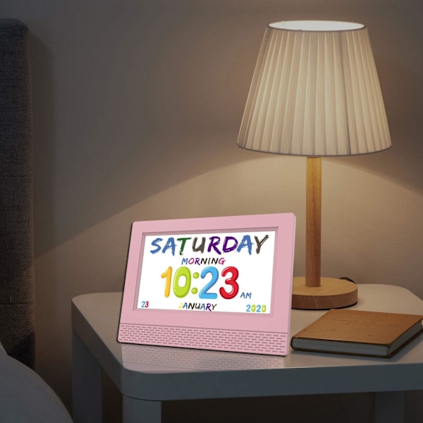 Digitalt vækkeur med 7'' HD-skærm, kalenderfunktion, perfekt til børn i alderen 32 år, en fantastisk gave til fødselsdage, pink
