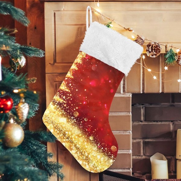 Julklapp, Personliga Julklappsstrumpor 2-pack Glimmande Julgran Gyllene Glittrande Röd 45,7 cm Julstrumpor Hängande Prydnad