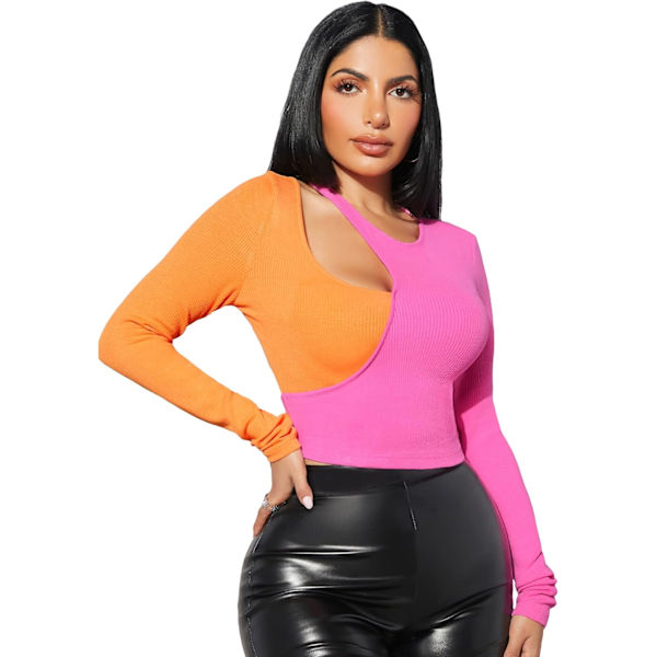 Kvinde Udskåret Langærmet Rund Hals Crop Top Slim