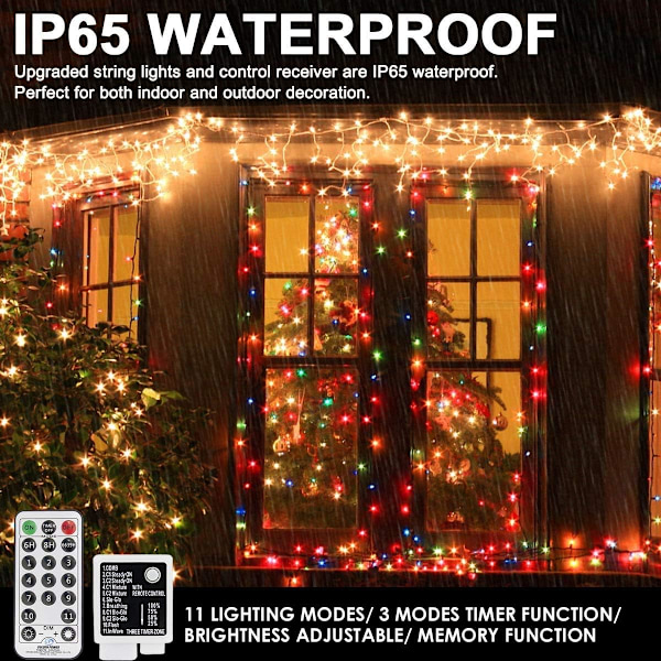 300LED Julgransljus Utomhus Inomhus Slingor 108FT Utbyggbar, 11 Lägen 4 Färger Ändrar Vattentät Twinkle Fairy Lights Fest Varm