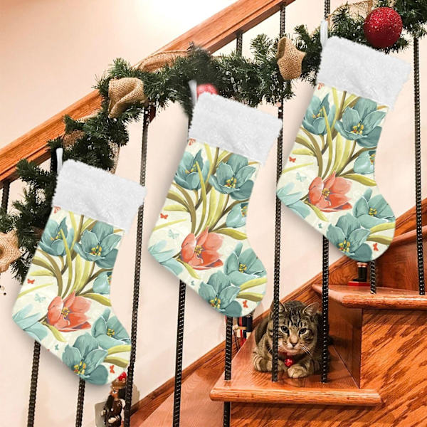 Julklapp, personliga julklappsstrumpor 2-pack Blomma Krokus 45,7 cm Julstrumpor Hängande Ornament Eldstad för träddekoration 17.7