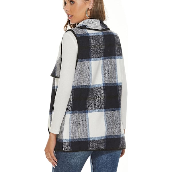 Dame Vest Lapel Åben Front Buffalo Plaid Ærmeløs Cardigan Jakke Frakke med