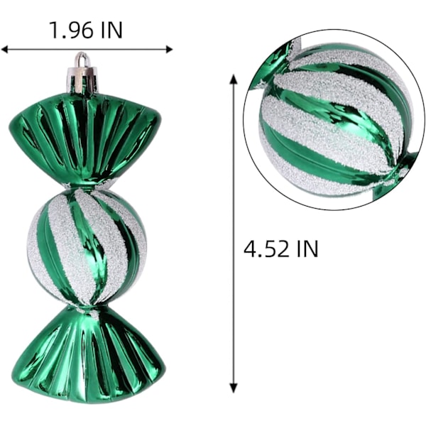 Grønn julekule godteri 24 stk ornament sett dekorasjoner uslåelig godteri