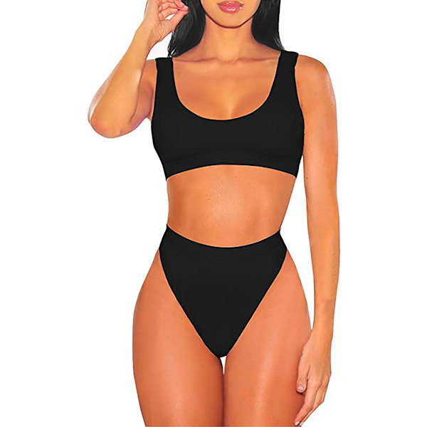 2-delad bikini med crop top och hög midja