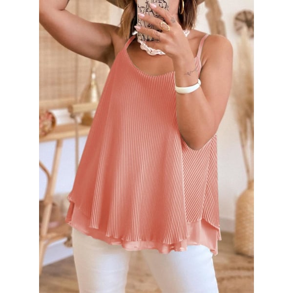 Kvinners V-hals Tank Topper Dobbelt Lag Chiffon Justerbar Spaghetti