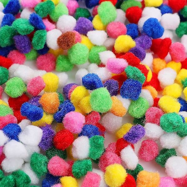 1000 st Pompoms för pyssel - Flerfärgade regnbågsfärgade pompombollar