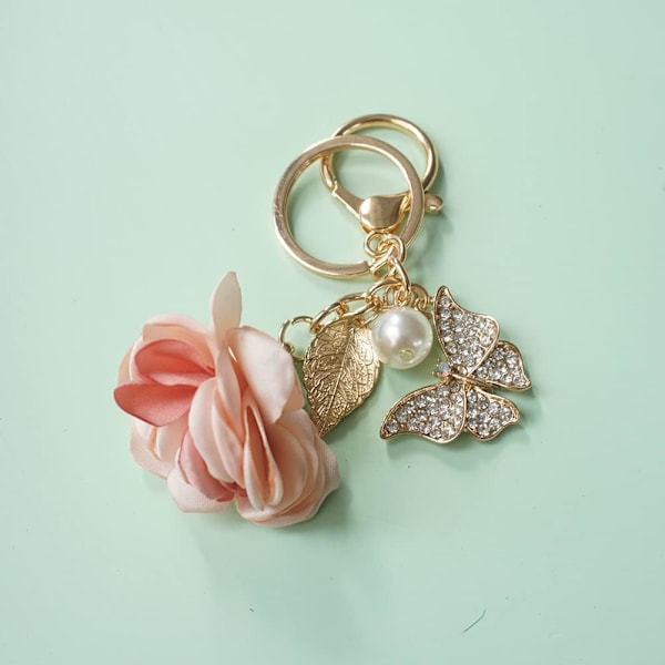 Blomma Nyckelring Söt Sparkle Rhinestone Butterfly