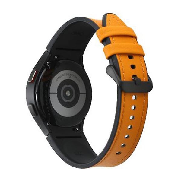 Læderrem til Samsung Galaxy Watch 4 Classic 44mm 40mm Ingen huller Silikone+læder armbånd Correa Galaxy Watch 4 5 Pro Band yellow-black Galaxy Watch 4 40-44S-M