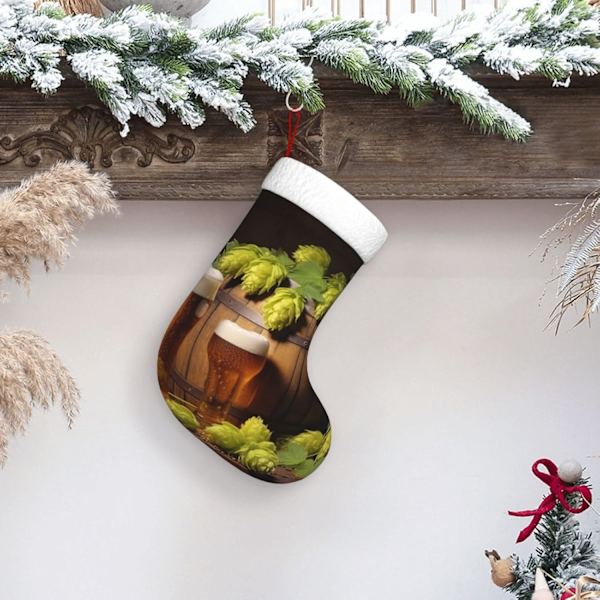 Øl og Humlekegler Jule Strømper Fløjl Jule Strømper med Hvid Super Blød Plus Cuff Klassisk Julemand Strømpe Hængende Ornament Dekorationer