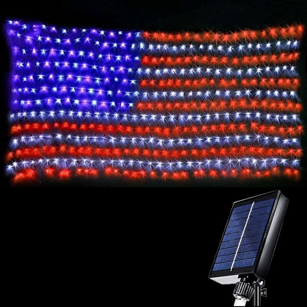 Amerikansk flag lys udendørs solstreng lys med 420 super lyse LED vandtæt flag net lys af USA til flerfarvet