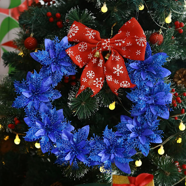 12 stk. 14 cm / 5,5 tommer Poinsettia Kunstige Blomster med Clips og Stilke Glitter