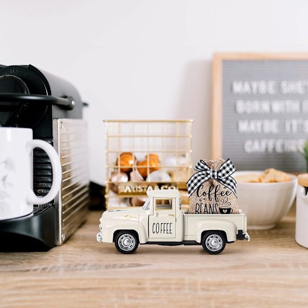 Kaffedekor for kaffebar - Metallbil med kaffebønner i lerret