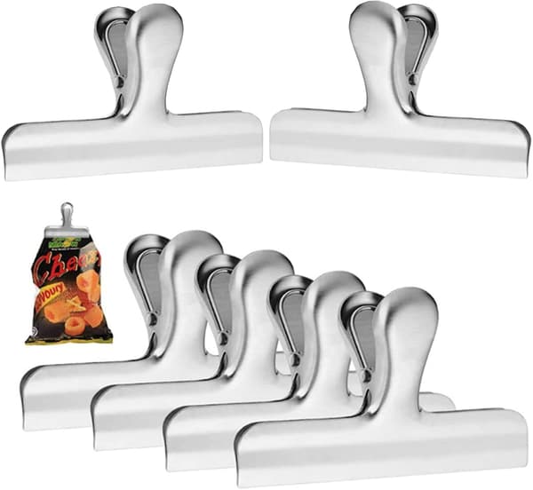 6 forseglbare klips for snacks. Holder sprøtt og friskt. Perfekt til kjøkken, piknik,