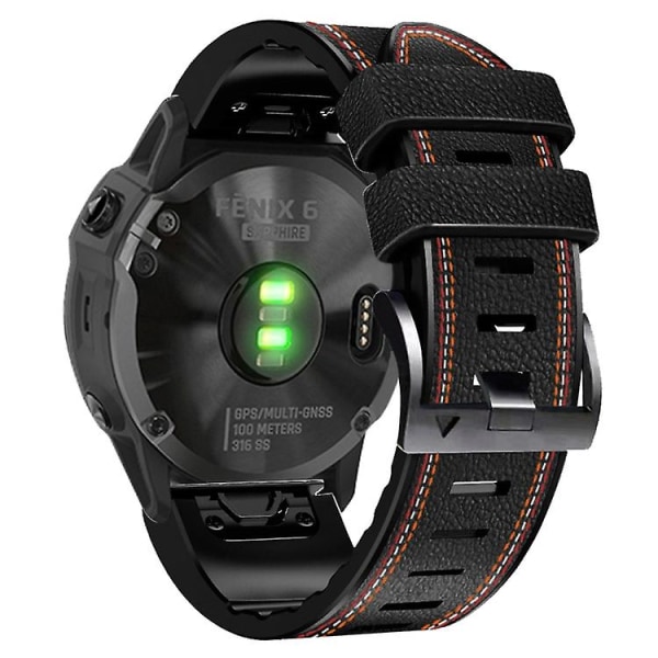 Til Garmin Fenix 7 Tricolor Stitching Silikone Læder Rem GUR Black