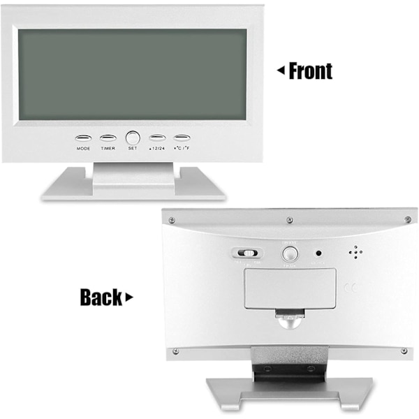 Bordsur, LCD-display Digital Sound Sensor Klocka Bordslarmklocka med Smart Nattljus och Snooze Tid/Kalender/Temperatur Display(Silver)