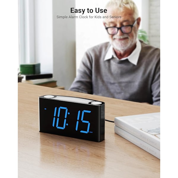 Digital väckarklocka för sovrum - Stor 7,5'' LED-display med dimmer, snooze, 7-färgad nattlampa, enkel att ställa in, USB-laddare, baery backup,