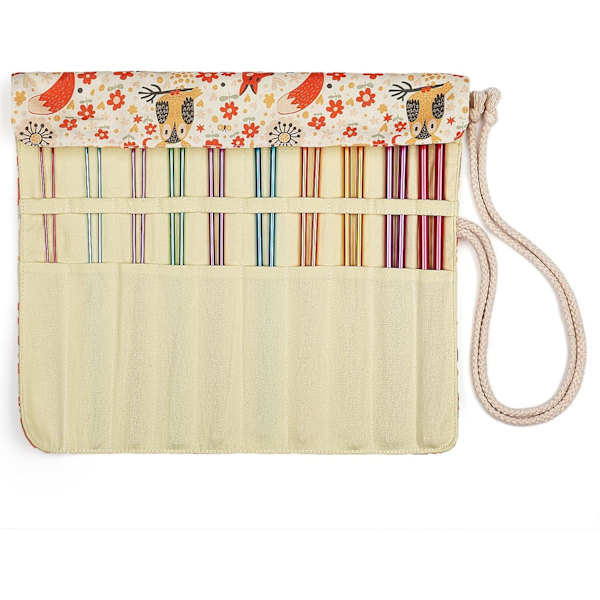 Stickningsnålsfodral (Canvas) - Organizer med 20 fack för nålar och krokar