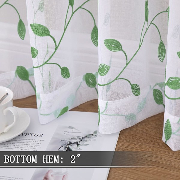 Grønne blad broderi gardiner - Sæt med 2 paneler (54 x 45 tommer)
