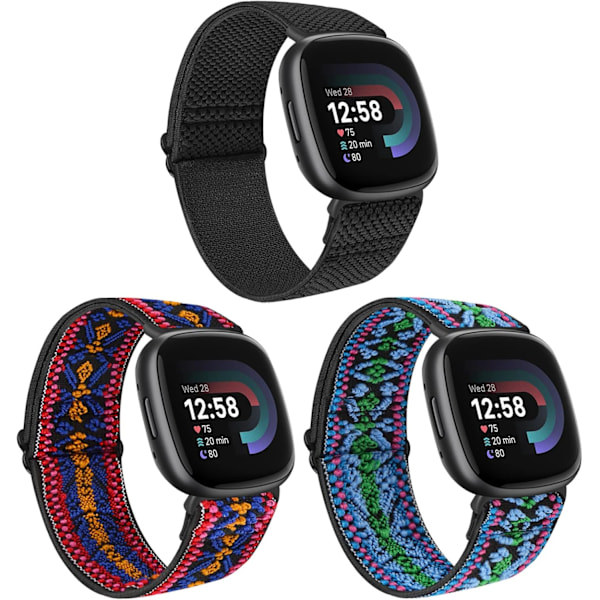 Elastiske nylonremme til Fitbit Versa 4 - 3-pak erstatningsremme