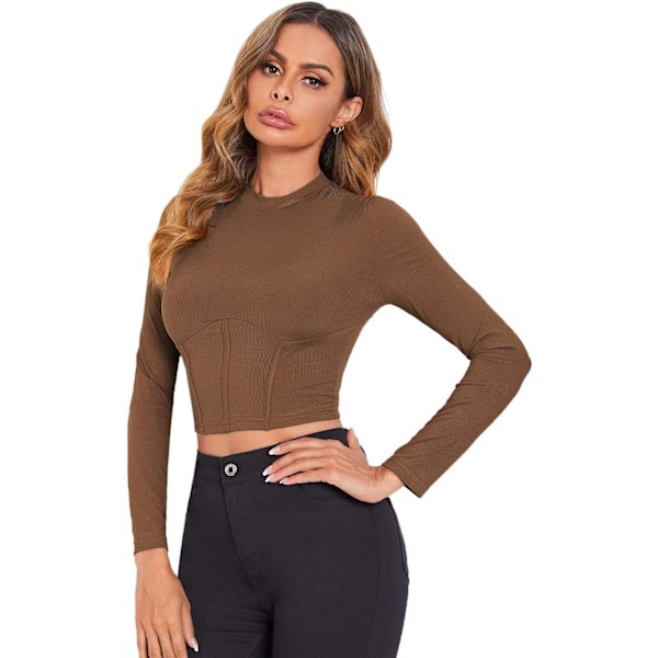 Kvinners Mock Neck Langarmet Ribbet Slim Fittet Crop